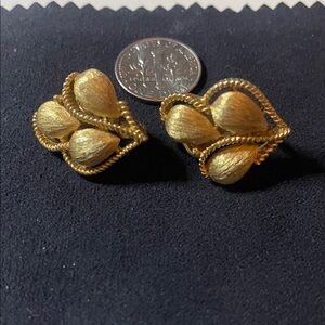 Trifari Gold Textured Earrings